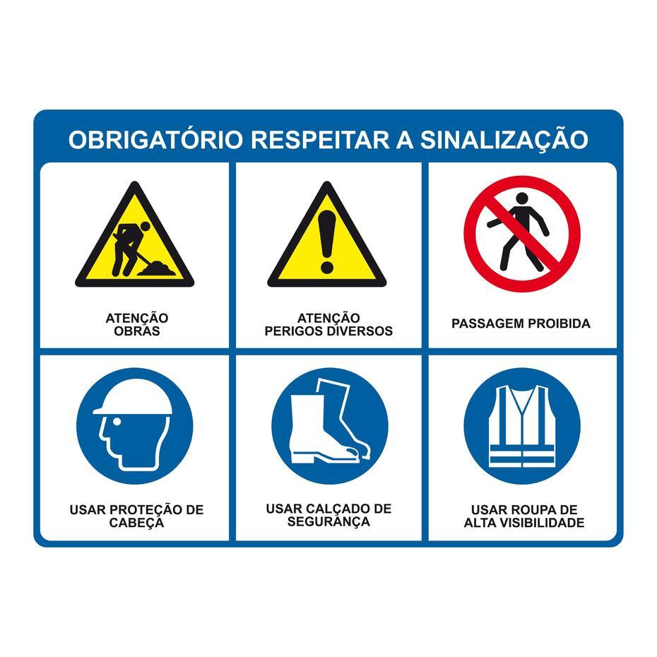 Placa de sinalização PVC OBRIGATÓRIO RESPEITAR SINAL  Med. 350 X460 mm