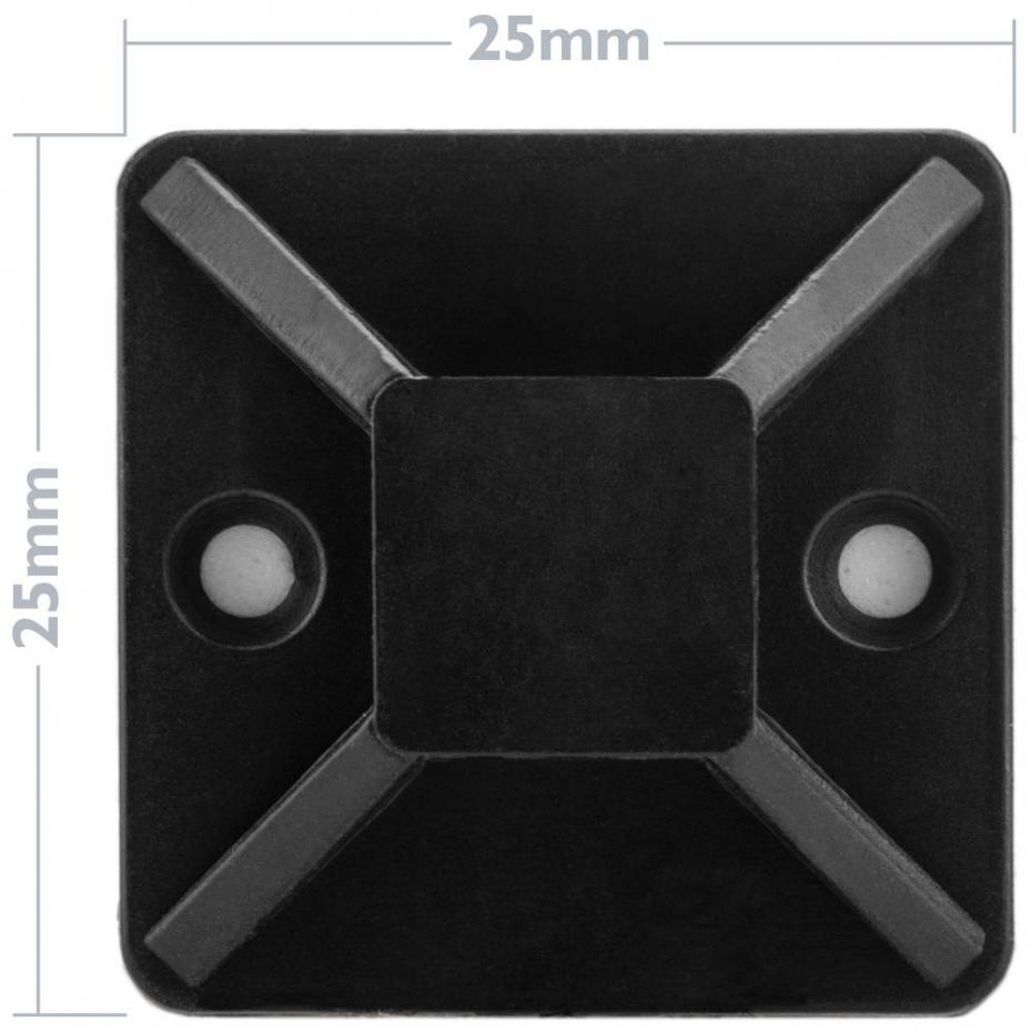 PACK 100 BASES AUTOADESIVAS PRETO DE 25X25MM PARA ABRAÇADEIRAS DE 6,2MM