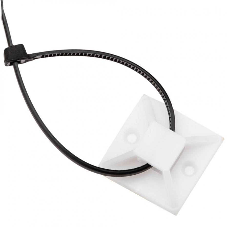 Pack 100 bases autoadesivas brancas  de  25x25mm para abraçadeiras de 6,2mm