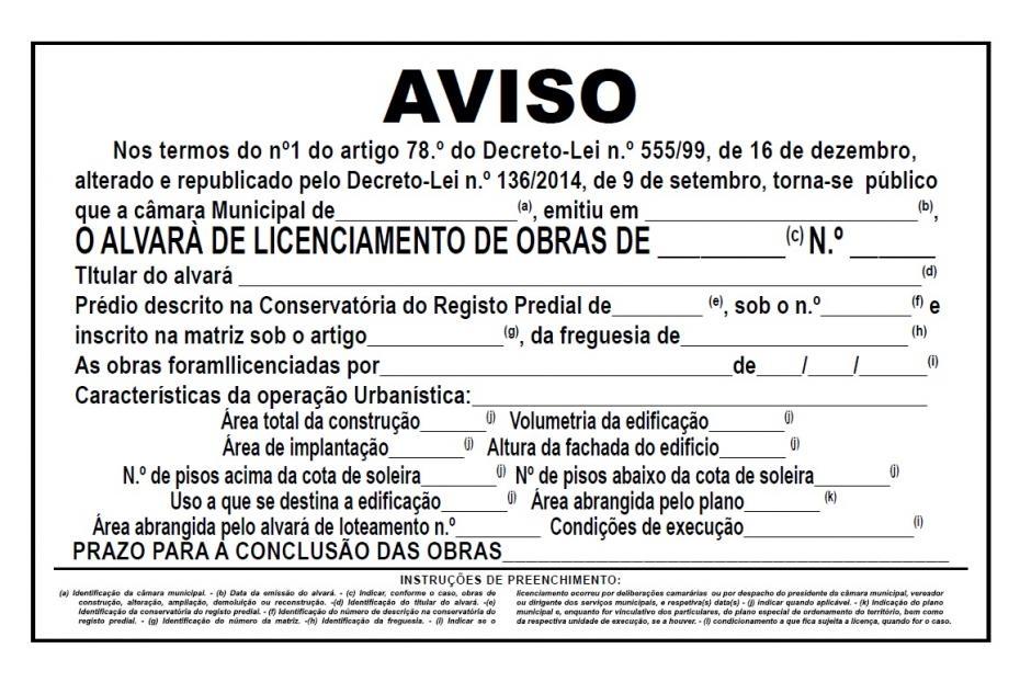  Placa Licenciamento de Obras Med. 1200 mm X 800 mm  PACK 6 Unid.