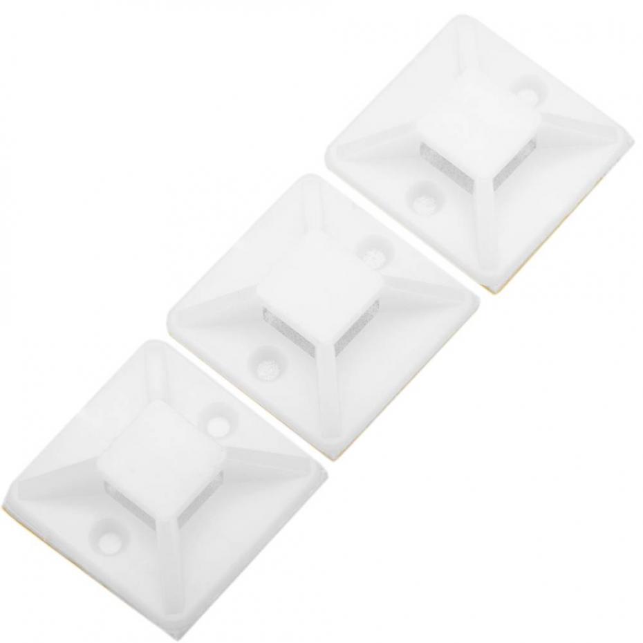 Pack 100 bases autoadesivas brancas  de  25x25mm para abraçadeiras de 6,2mm
