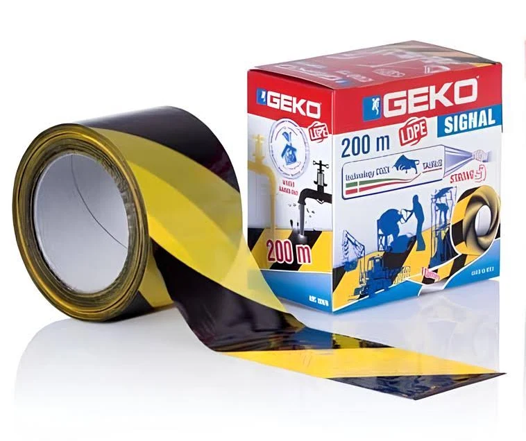 Fita Sinalizaçao Preta / amarela  200 Mts x 70 Geko