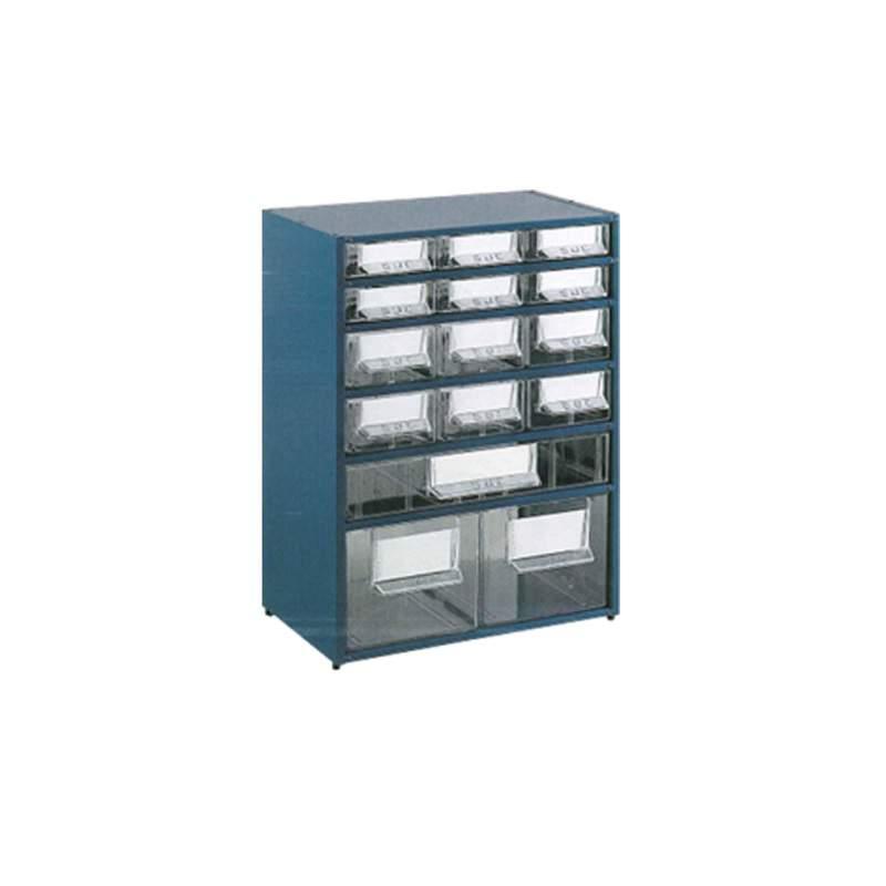 Estante N. 15  metalo - plástica c/ 15  gavetas azul