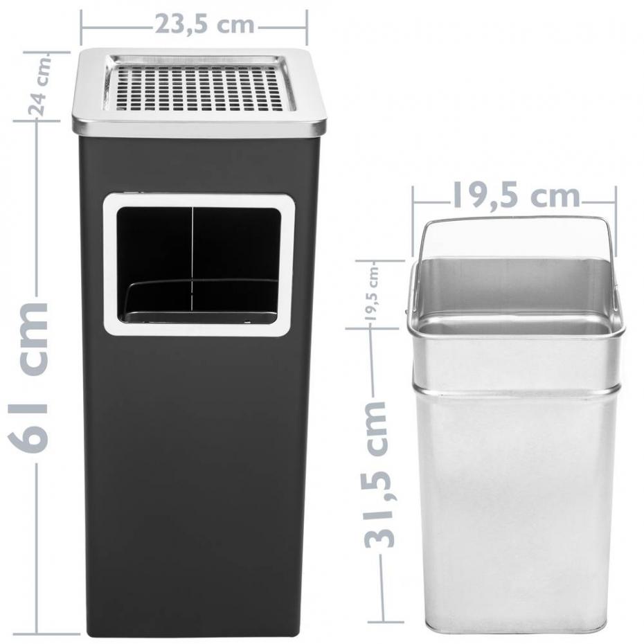 Lixeira de pé retangular com cinzeiro cor preta